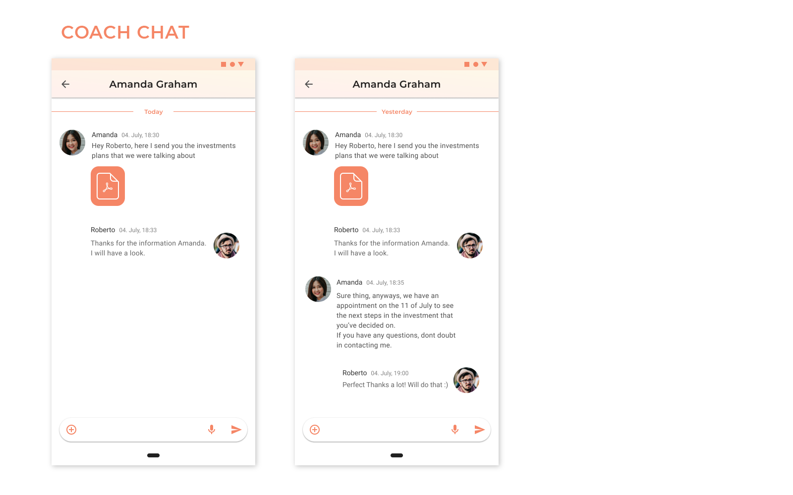 YOCO screens: Coach chat