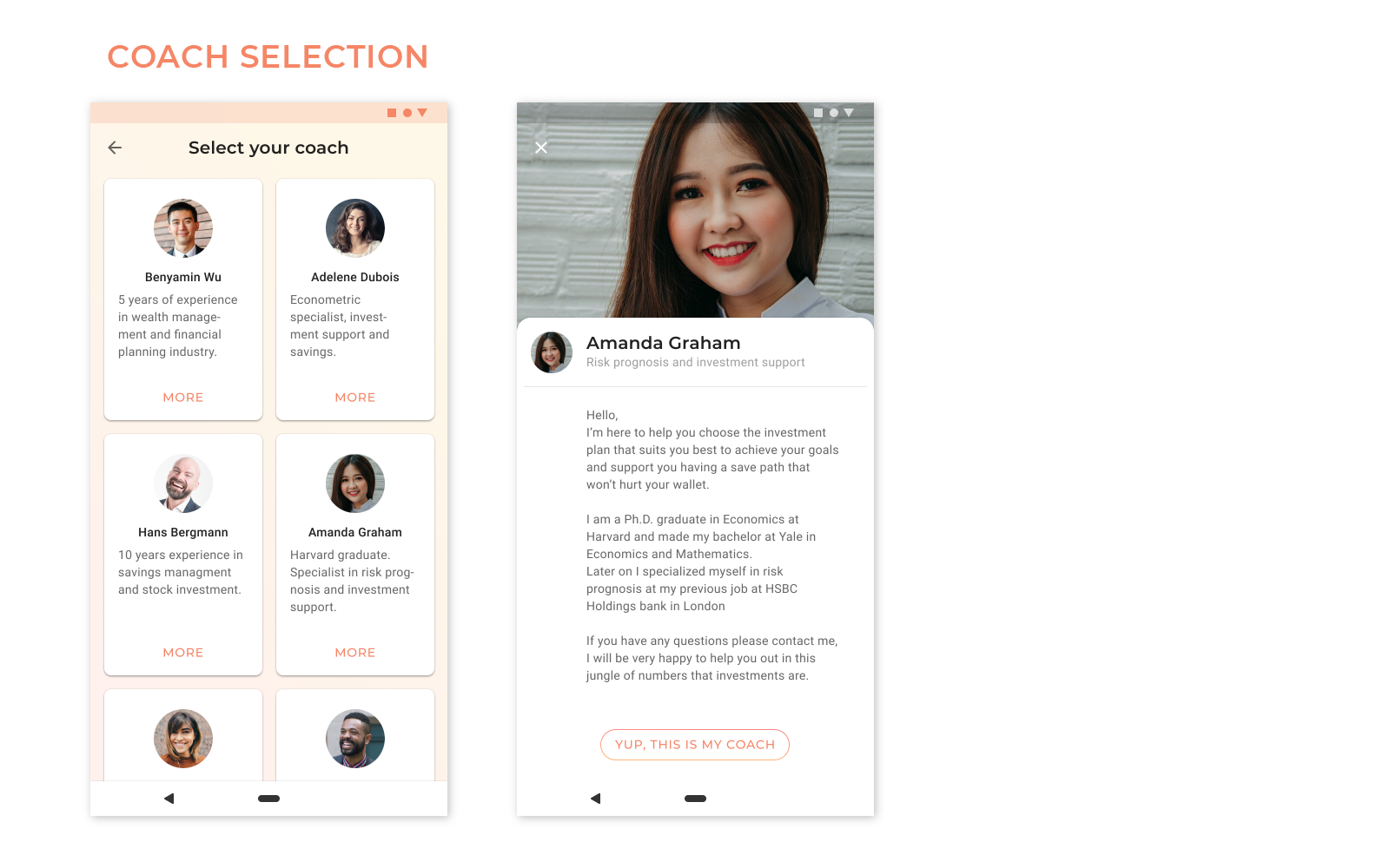 YOCO screens: Coach Selection