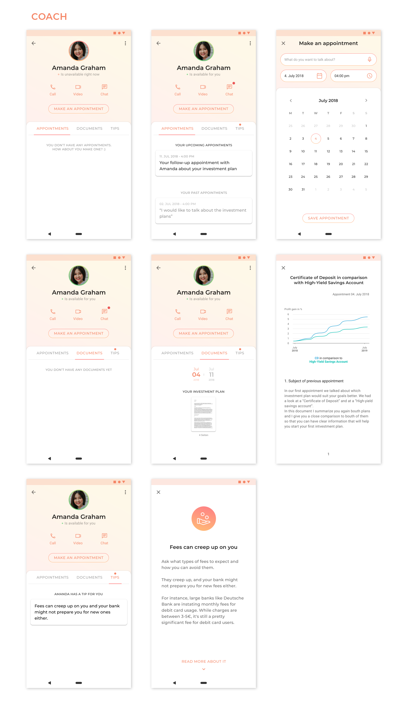 YOCO screens: Coach